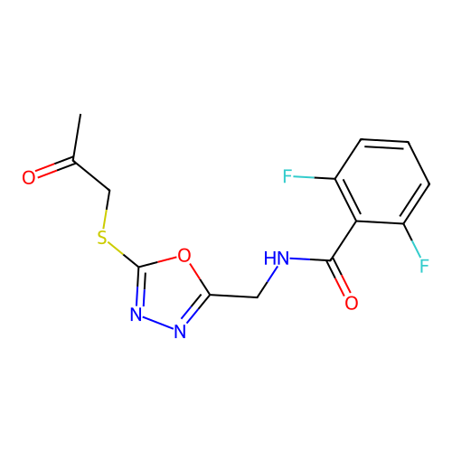 2,6-difluoro-N-((5-((2-oxopropyl)thio)-1,3,4-oxadiazol-2-yl)methyl)benzamide structure