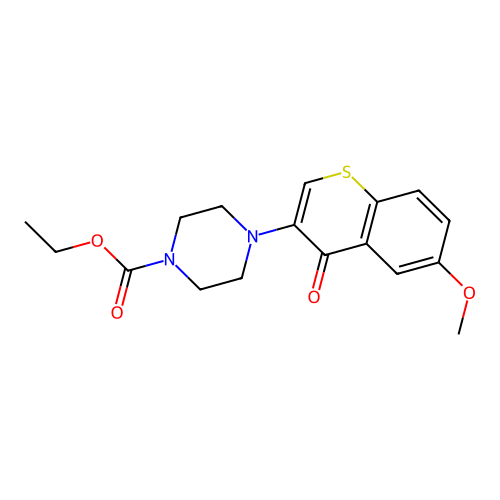 ethyl 4-(6-methoxy-4-oxo-4H-thiochromen-3-yl)piperazine-1-carboxylate structure