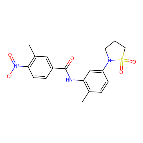 N-(5-(1,1-dioxidoisothiazolidin-2-yl)-2-methylphenyl)-3-methyl-4-nitrobenzamide structure