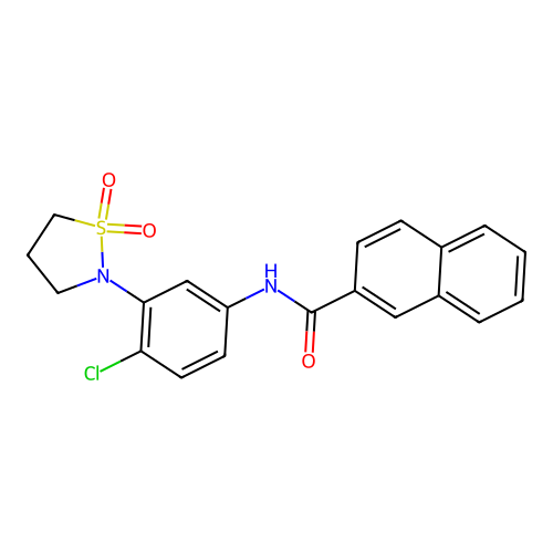 N-(4-chloro-3-(1,1-dioxidoisothiazolidin-2-yl)phenyl)-2-naphthamide structure