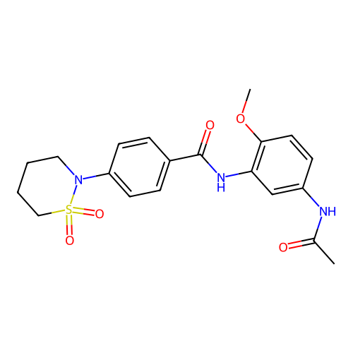 N-(5-acetamido-2-methoxyphenyl)-4-(1,1-dioxothiazinan-2-yl)benzamide structure
