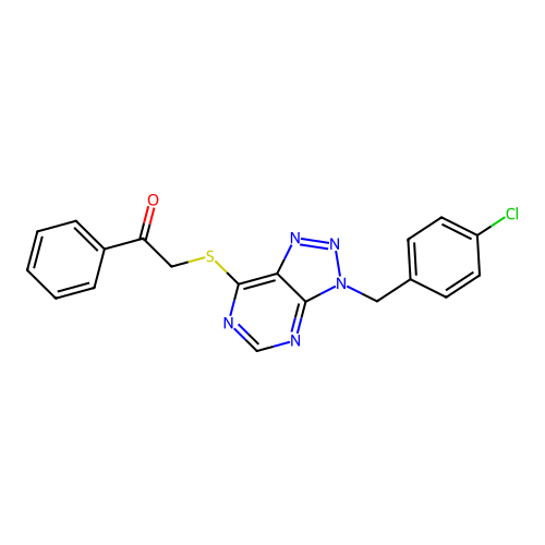 2-({3-[(4-chlorophenyl)methyl]-3H-[1,2,3]triazolo[4,5-d]pyrimidin-7-yl}sulfanyl)-1-phenylethan-1-one structure