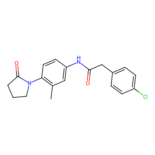 2-(4-chlorophenyl)-N-[3-methyl-4-(2-oxopyrrolidin-1-yl)phenyl]acetamide structure