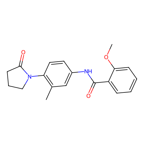2-methoxy-N-[3-methyl-4-(2-oxopyrrolidin-1-yl)phenyl]benzamide structure