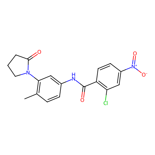 2-chloro-N-[4-methyl-3-(2-oxopyrrolidin-1-yl)phenyl]-4-nitrobenzamide structure