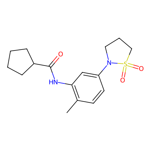 N-(5-(1,1-dioxidoisothiazolidin-2-yl)-2-methylphenyl)cyclopentanecarboxamide structure