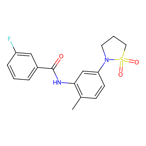 N-(5-(1,1-dioxidoisothiazolidin-2-yl)-2-methylphenyl)-3-fluorobenzamide structure