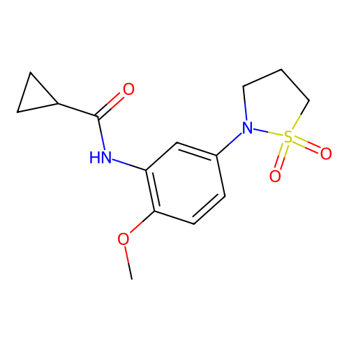 N-(5-(1,1-dioxidoisothiazolidin-2-yl)-2-methoxyphenyl)cyclopropanecarboxamide structure