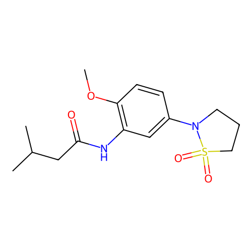 N-(5-(1,1-dioxidoisothiazolidin-2-yl)-2-methoxyphenyl)-3-methylbutanamide structure