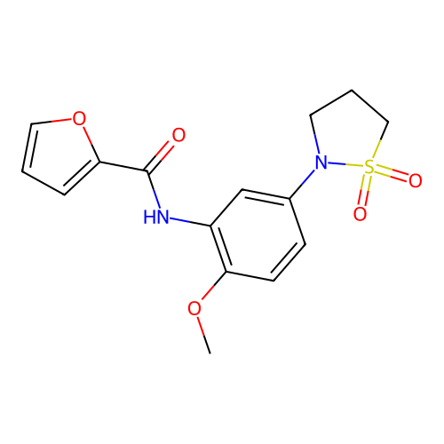 N-(5-(1,1-dioxidoisothiazolidin-2-yl)-2-methoxyphenyl)furan-2-carboxamide structure