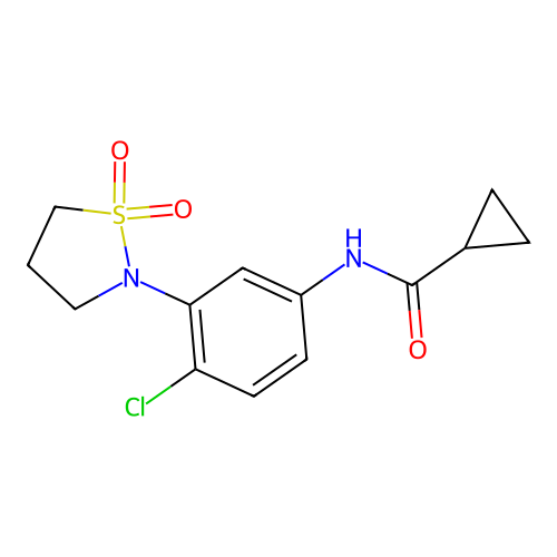 N-(4-chloro-3-(1,1-dioxidoisothiazolidin-2-yl)phenyl)cyclopropanecarboxamide structure