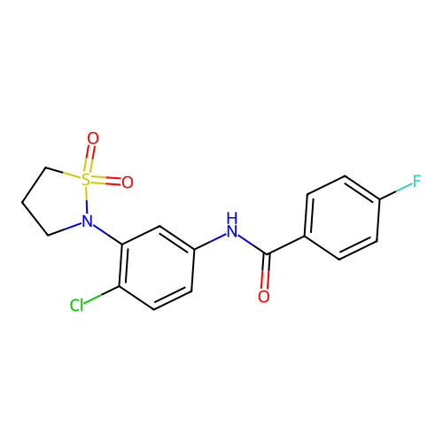 N-(4-chloro-3-(1,1-dioxidoisothiazolidin-2-yl)phenyl)-4-fluorobenzamide structure