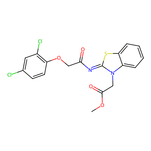 Methyl 2-[2-[2-(2,4-dichlorophenoxy)acetyl]imino-1,3-benzothiazol-3-yl]acetate structure