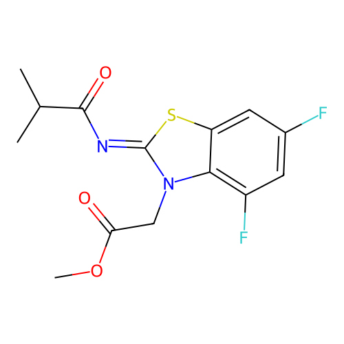 (Z)-methyl 2-(4,6-difluoro-2-(isobutyrylimino)benzo[d]thiazol-3(2H)-yl)acetate structure
