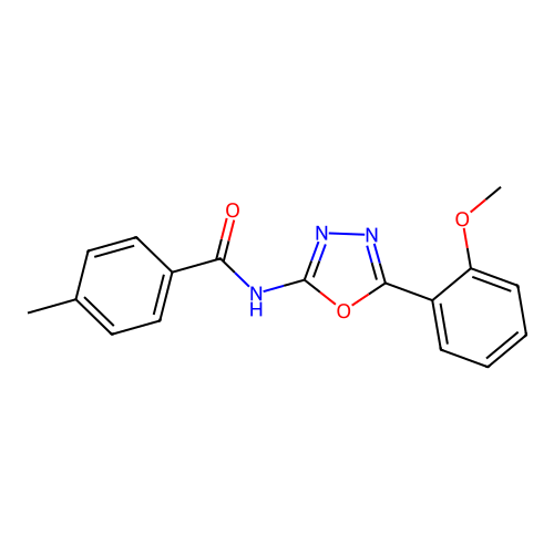 N-[5-(2-methoxyphenyl)-1,3,4-oxadiazol-2-yl]-4-methylbenzamide structure