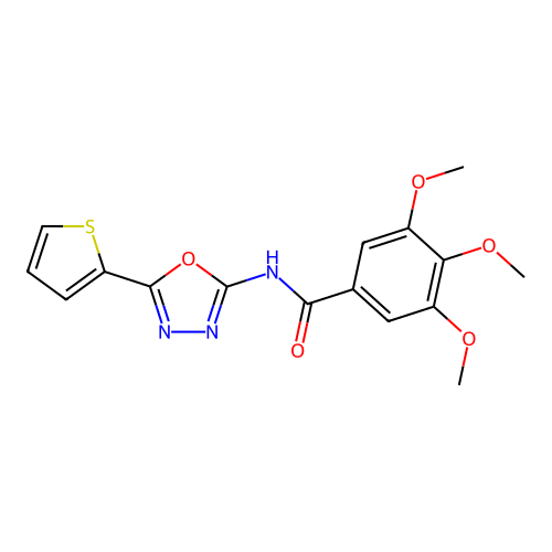3,4,5-trimethoxy-N-(5-(thiophen-2-yl)-1,3,4-oxadiazol-2-yl)benzamide structure