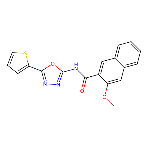 3-methoxy-N-(5-(thiophen-2-yl)-1,3,4-oxadiazol-2-yl)-2-naphthamide structure