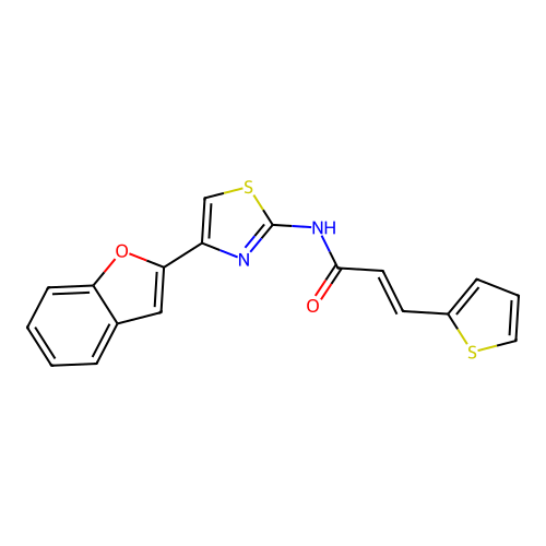 (E)-N-(4-(benzofuran-2-yl)thiazol-2-yl)-3-(thiophen-2-yl)acrylamide structure