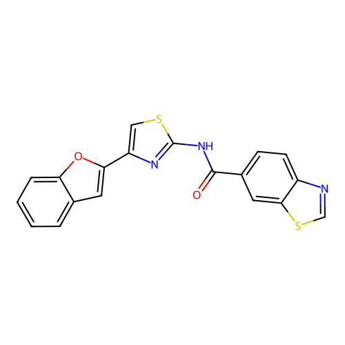N-[4-(1-benzofuran-2-yl)-1,3-thiazol-2-yl]-1,3-benzothiazole-6-carboxamide structure