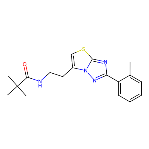 N-(2-(2-(o-tolyl)thiazolo[3,2-b][1,2,4]triazol-6-yl)ethyl)pivalamide structure