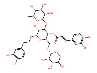 [(2R,3R,4R,5R,6R)-6-[2-(3,4-dihydroxyphenyl)ethoxy]-5-hydroxy-4-[(2S,3R,4R,5R,6S)-3,4,5-trihydroxy-6-methyloxan-2-yl]oxy-2-[[(2S,3R,4S,5R)-3,4,5-trihydroxyoxan-2-yl]oxymethyl]oxan-3-yl] 3-(3,4-dihydroxyphenyl)prop-2-enoate structure