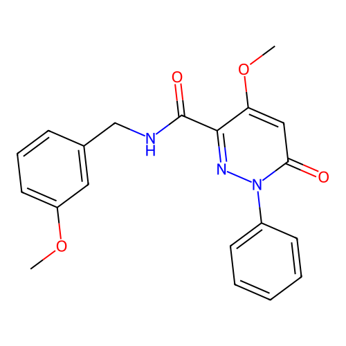 4-methoxy-N-[(3-methoxyphenyl)methyl]-6-oxo-1-phenylpyridazine-3-carboxamide structure