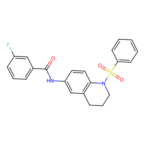 N-[1-(benzenesulfonyl)-3,4-dihydro-2H-quinolin-6-yl]-3-fluorobenzamide structure