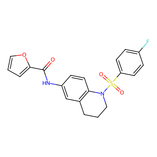 N-[1-(4-fluorophenyl)sulfonyl-3,4-dihydro-2H-quinolin-6-yl]furan-2-carboxamide structure