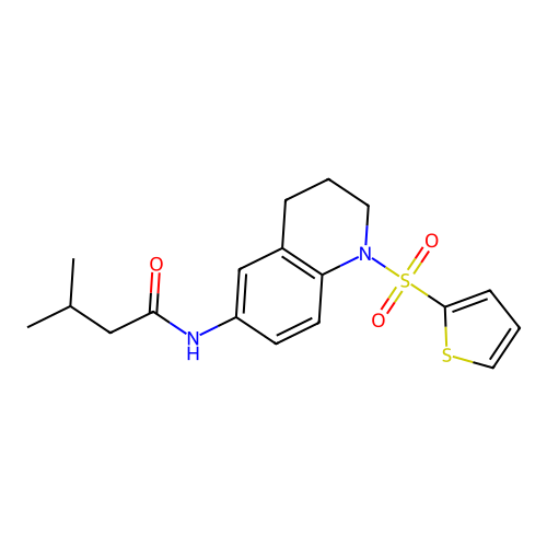3-methyl-N-(1-thiophen-2-ylsulfonyl-3,4-dihydro-2H-quinolin-6-yl)butanamide structure