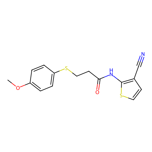 N-(3-cyanothiophen-2-yl)-3-(4-methoxyphenyl)sulfanylpropanamide structure