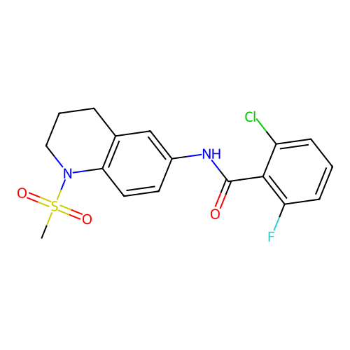 2-chloro-6-fluoro-N-(1-methylsulfonyl-3,4-dihydro-2H-quinolin-6-yl)benzamide structure