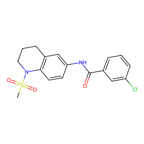3-chloro-N-(1-methylsulfonyl-3,4-dihydro-2H-quinolin-6-yl)benzamide structure