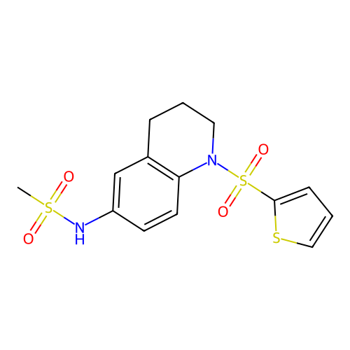 N-(1-(thiophen-2-ylsulfonyl)-1,2,3,4-tetrahydroquinolin-6-yl)methanesulfonamide structure