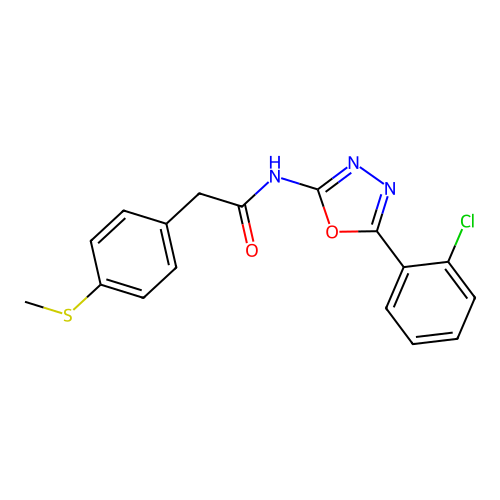 N-[5-(2-chlorophenyl)-1,3,4-oxadiazol-2-yl]-2-(4-methylsulfanylphenyl)acetamide structure