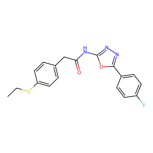 2-(4-ethylsulfanylphenyl)-N-[5-(4-fluorophenyl)-1,3,4-oxadiazol-2-yl]acetamide structure