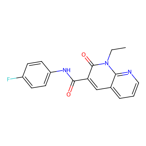 1-ethyl-N-(4-fluorophenyl)-2-oxo-1,2-dihydro-1,8-naphthyridine-3-carboxamide structure