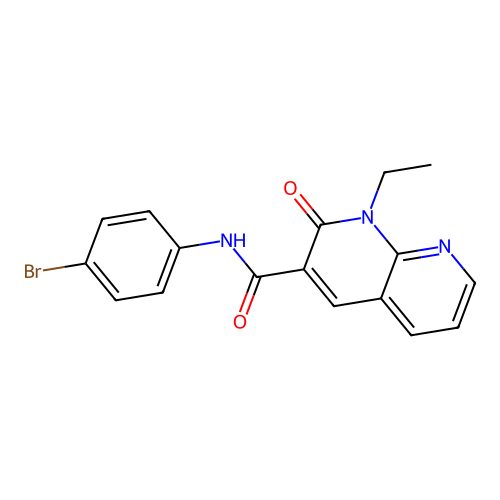 N-(4-bromophenyl)-1-ethyl-2-oxo-1,2-dihydro-1,8-naphthyridine-3-carboxamide structure