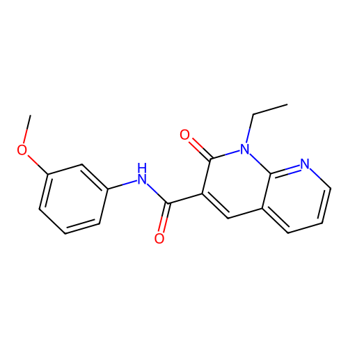 1-ethyl-N-(3-methoxyphenyl)-2-oxo-1,2-dihydro-1,8-naphthyridine-3-carboxamide structure