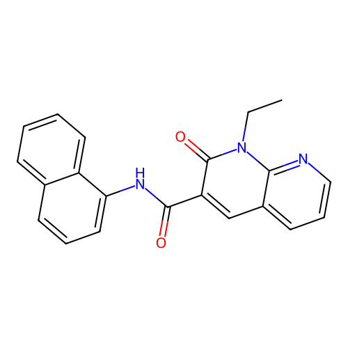 1-ethyl-N-(naphthalen-1-yl)-2-oxo-1,2-dihydro-1,8-naphthyridine-3-carboxamide structure