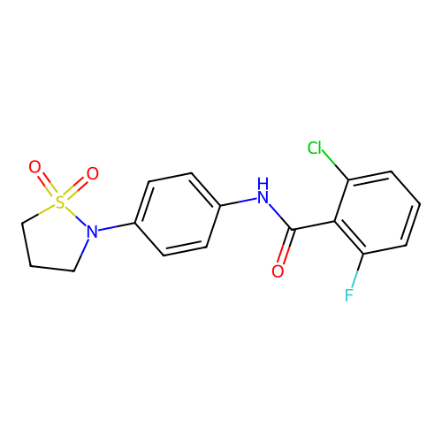 2-chloro-N-(4-(1,1-dioxidoisothiazolidin-2-yl)phenyl)-6-fluorobenzamide structure