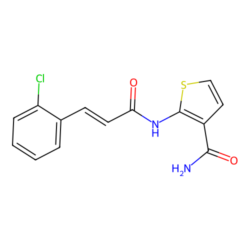 (E)-2-(3-(2-chlorophenyl)acrylamido)thiophene-3-carboxamide structure