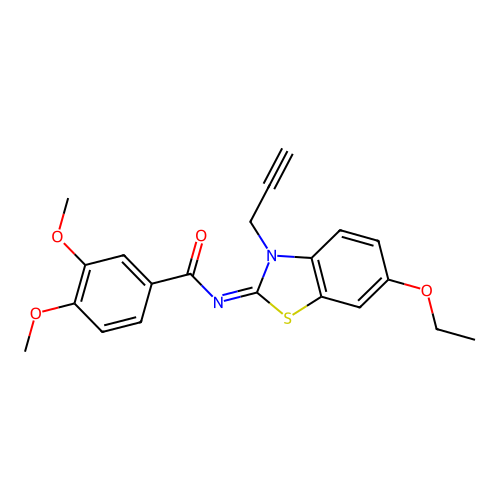 N-(6-ethoxy-3-prop-2-ynyl-1,3-benzothiazol-2-ylidene)-3,4-dimethoxybenzamide structure