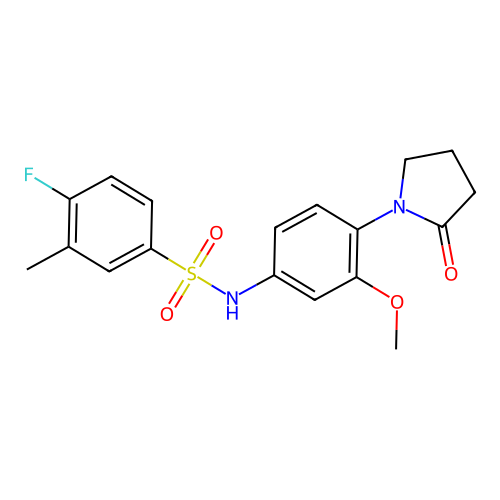 4-fluoro-N-(3-methoxy-4-(2-oxopyrrolidin-1-yl)phenyl)-3-methylbenzenesulfonamide structure