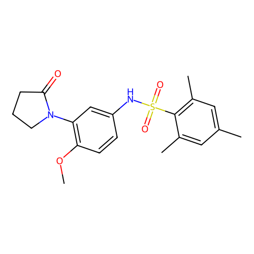 N-(4-methoxy-3-(2-oxopyrrolidin-1-yl)phenyl)-2,4,6-trimethylbenzenesulfonamide structure