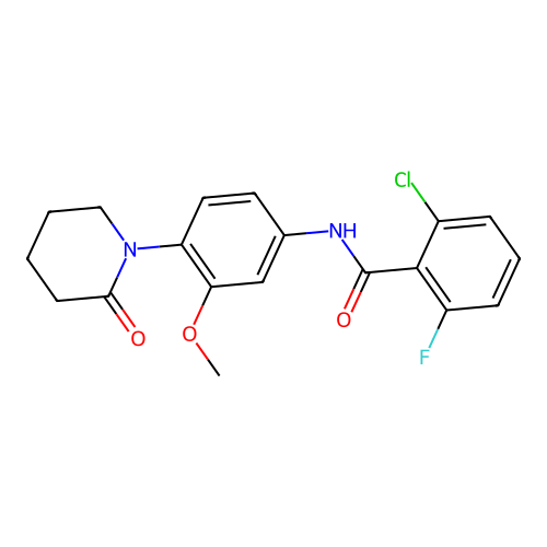 2-chloro-6-fluoro-N-[3-methoxy-4-(2-oxopiperidin-1-yl)phenyl]benzamide structure