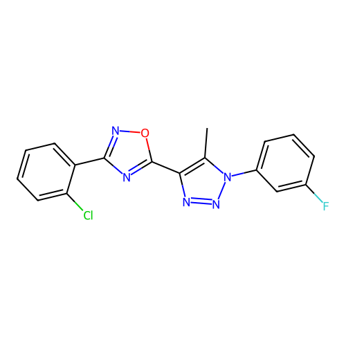 3-(2-chlorophenyl)-5-[1-(3-fluorophenyl)-5-methyl-1H-1,2,3-triazol-4-yl]-1,2,4-oxadiazole structure