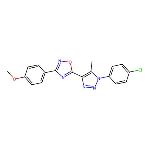 5-[1-(4-chlorophenyl)-5-methyl-1H-1,2,3-triazol-4-yl]-3-(4-methoxyphenyl)-1,2,4-oxadiazole structure