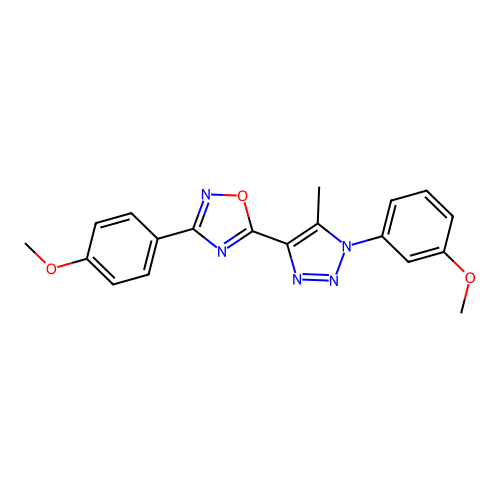 3-(4-methoxyphenyl)-5-[1-(3-methoxyphenyl)-5-methyl-1H-1,2,3-triazol-4-yl]-1,2,4-oxadiazole structure