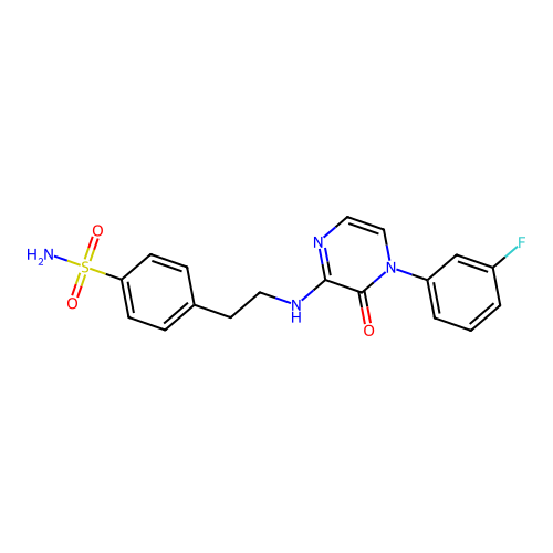 4-[2-[[4-(3-Fluorophenyl)-3,4-dihydro-3-oxo-2-pyrazinyl]amino]ethyl]benzenesulfonamide structure