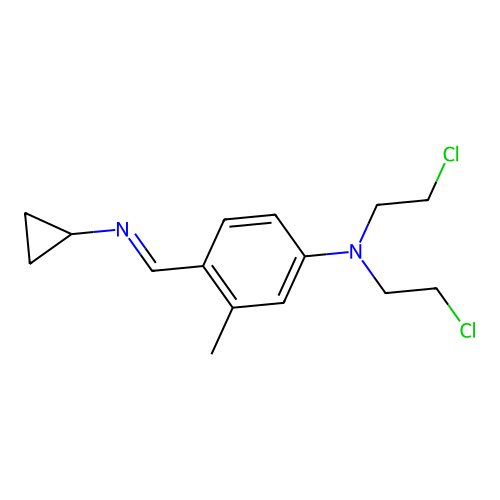 N,N-bis(2-chloroethyl)-4-(cyclopropyliminomethyl)-3-methylaniline structure